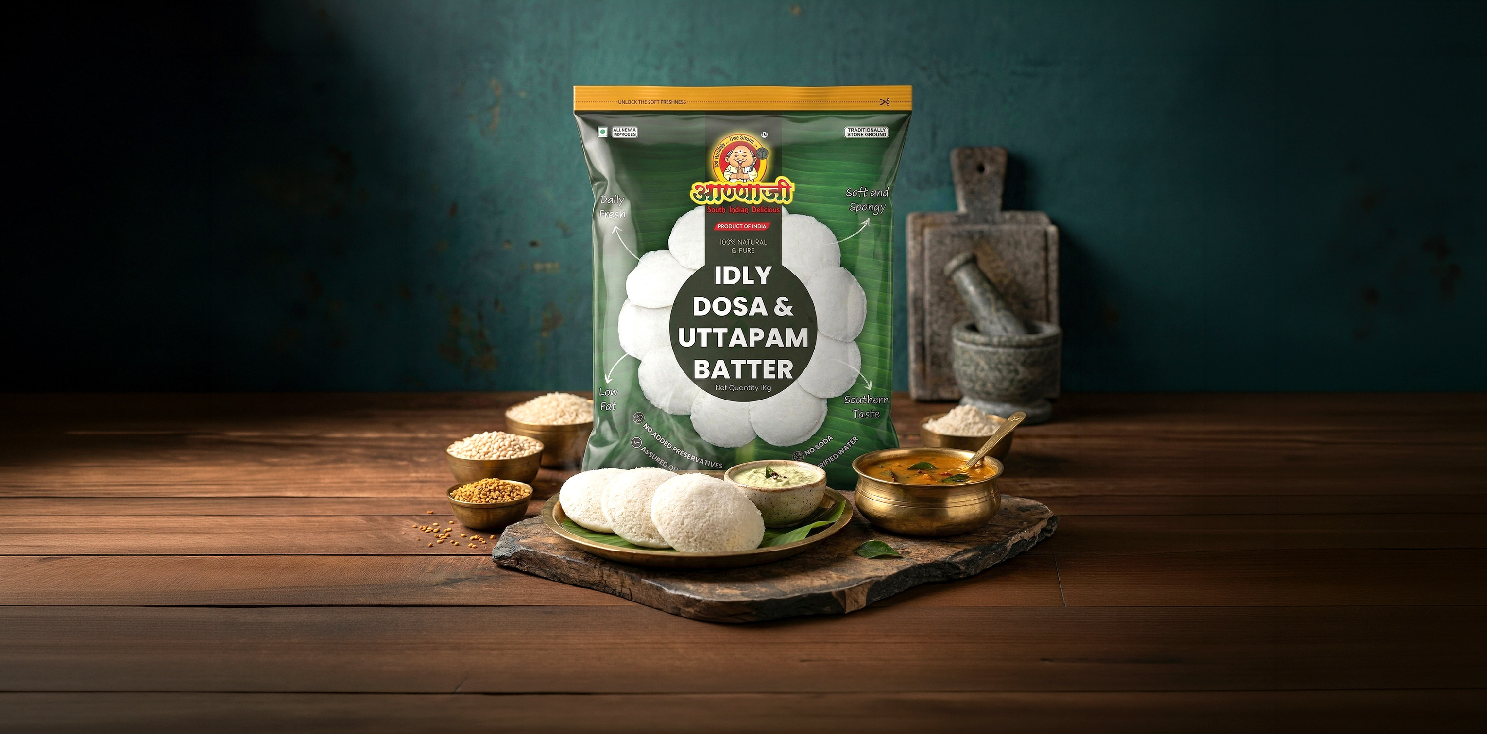 Aannaji idli dosa batter packaging redesign by Sigil Advertising Pune