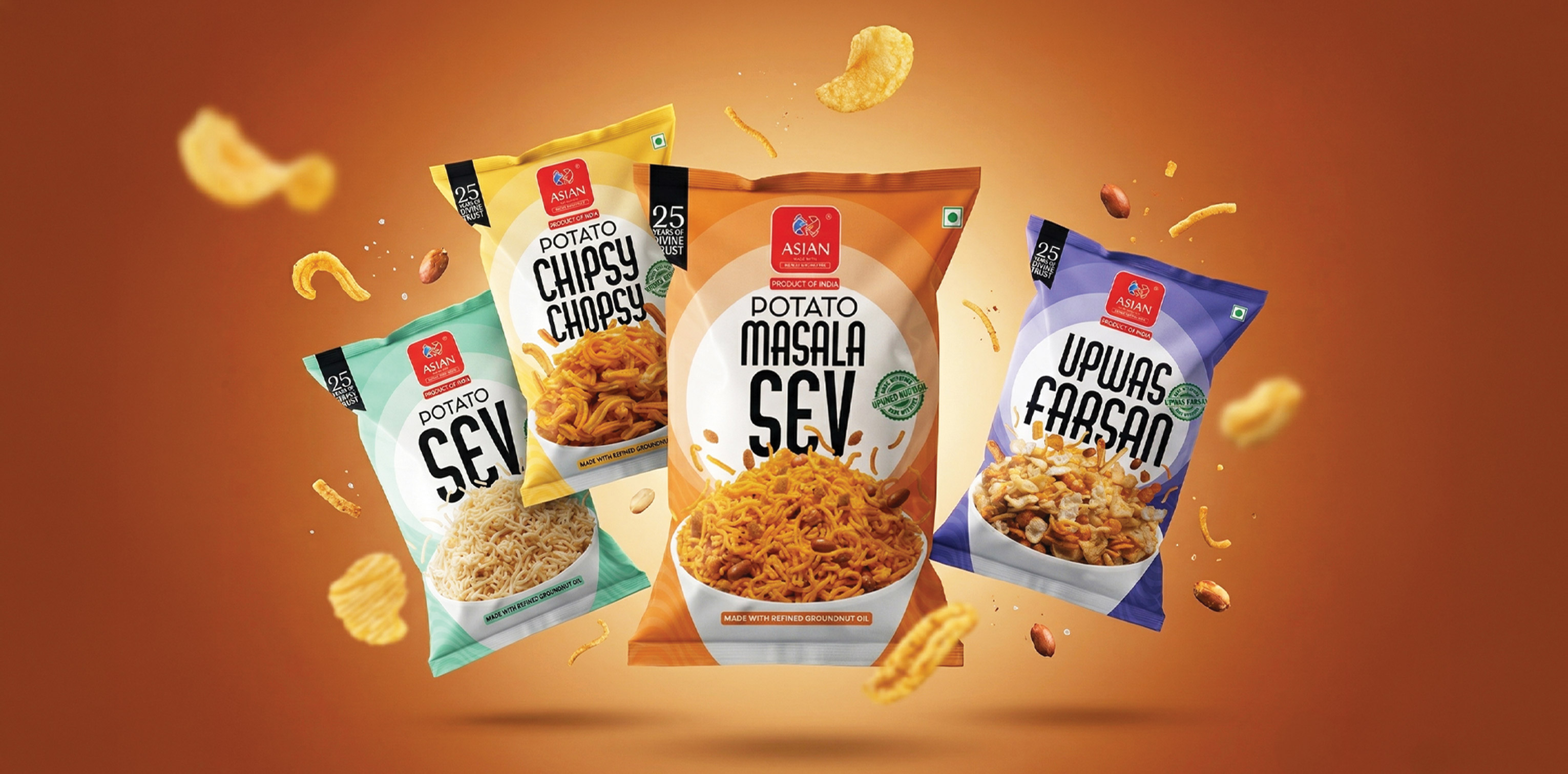 Asian Namkeens packaging redesign by Sigil Advertising Pune