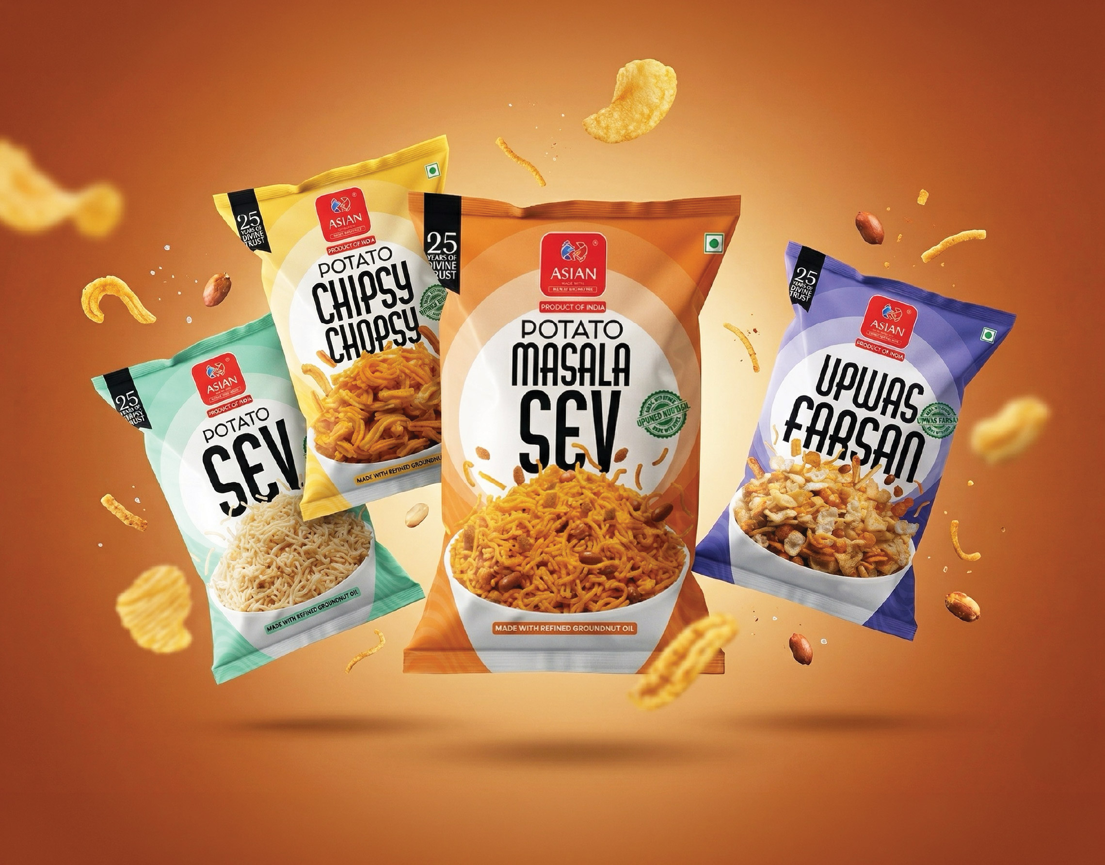 Asian Namkeens packaging redesign by Sigil Advertising Pune